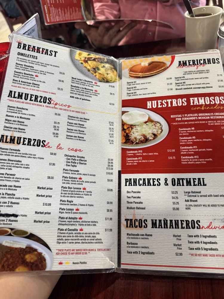 Fernando's Restaurant Menu image 3